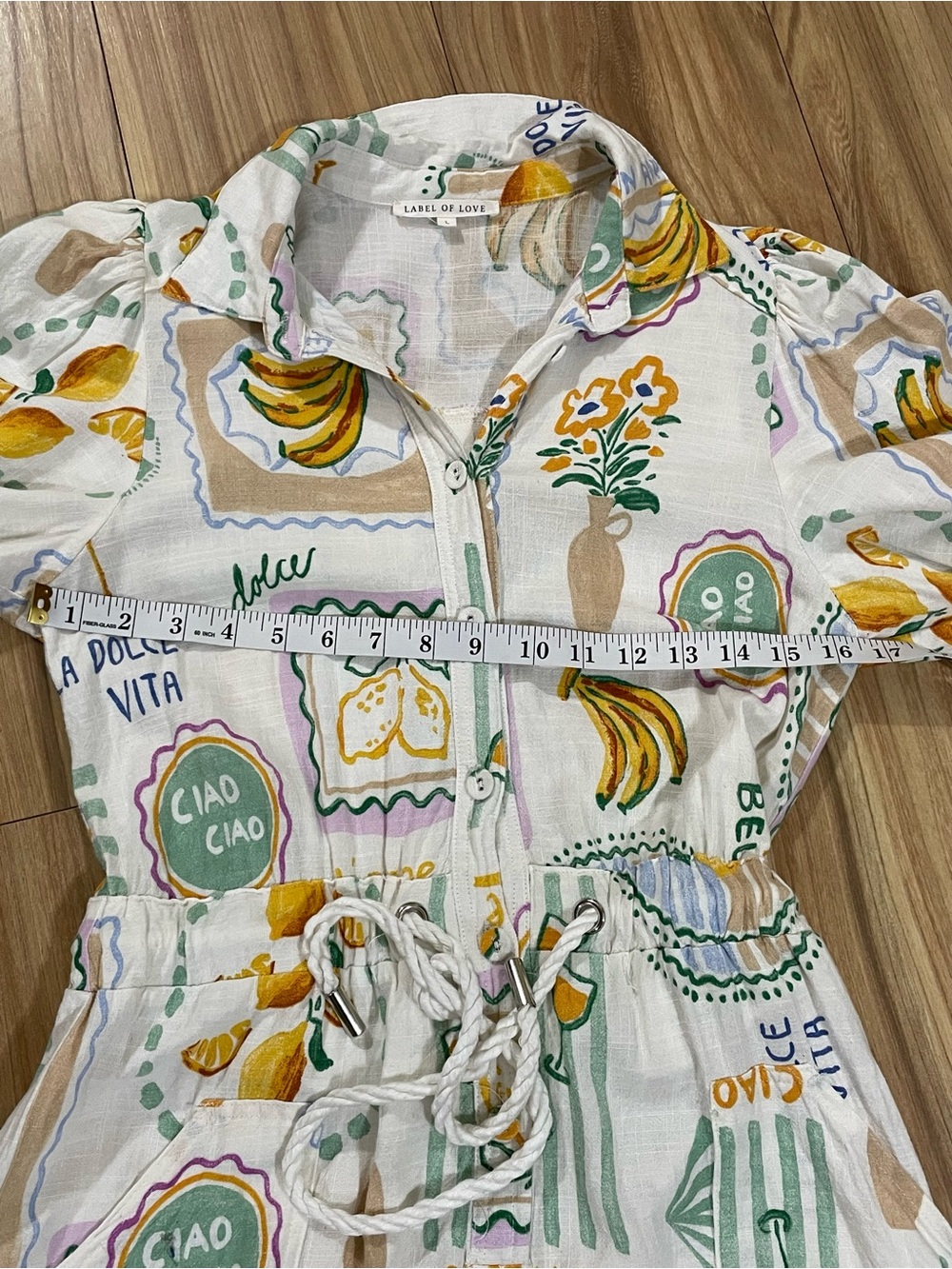 Label of Love Italian Linen Blend Italian Lemon Print “ La dolce vita” Romper - Picture 6 of 11